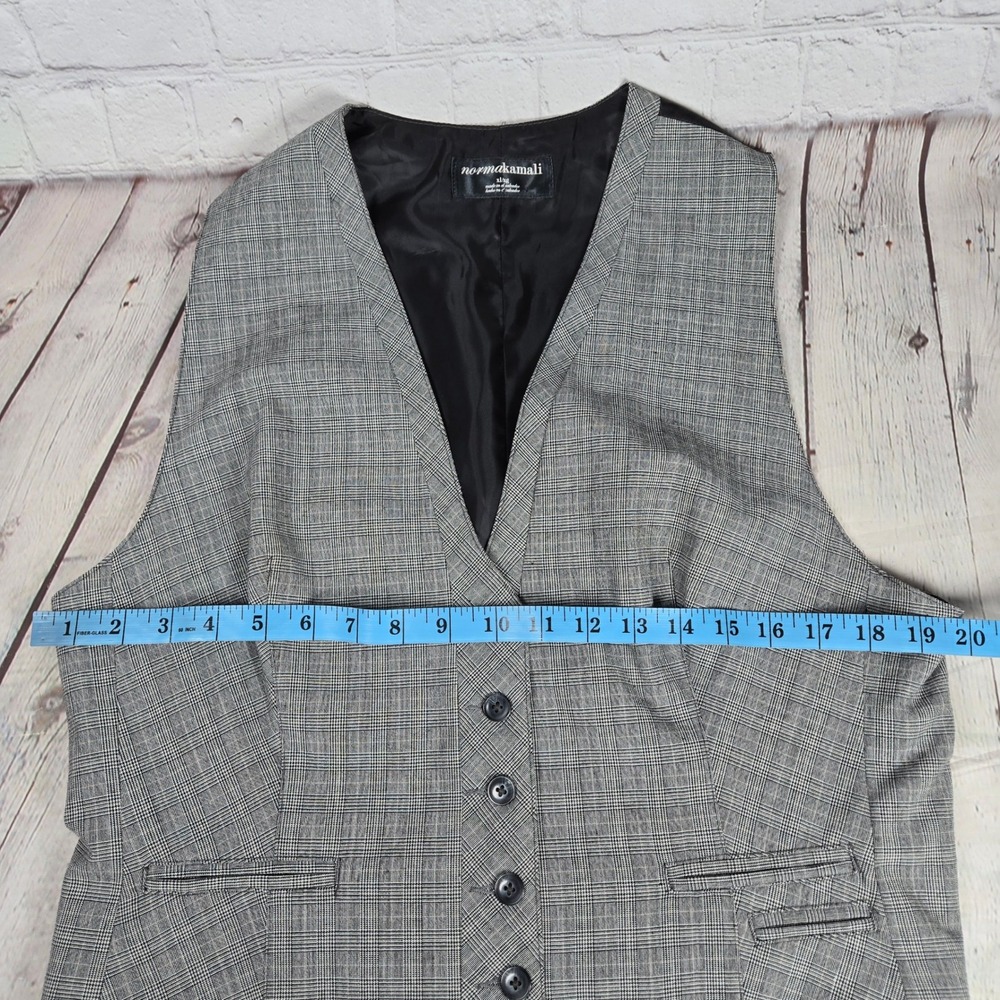 Norma Kamali Plaid‎ Vest Womens XL Gray Black Formal Lined Pockets Sleeveless - Picture 7 of 8